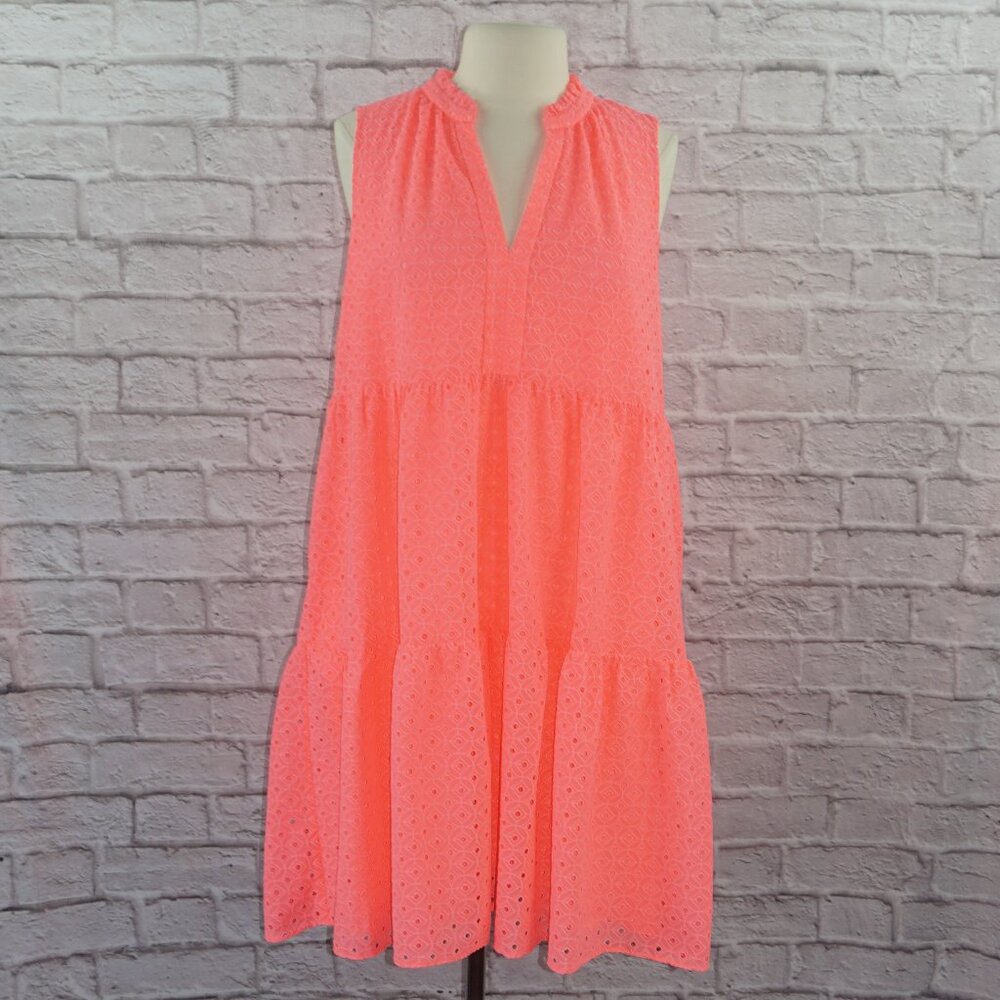 Lilly Pulitzer Coral Eyelet Sleeveless Tiered Dress